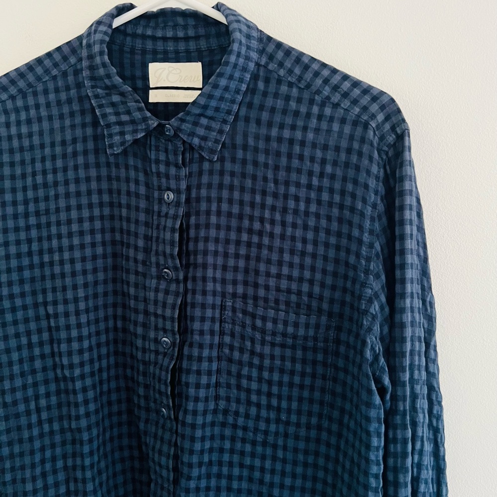 J. Crew Blue Gingham Button Front Long Sleeve Tunic 12 - Picture 3 of 7
